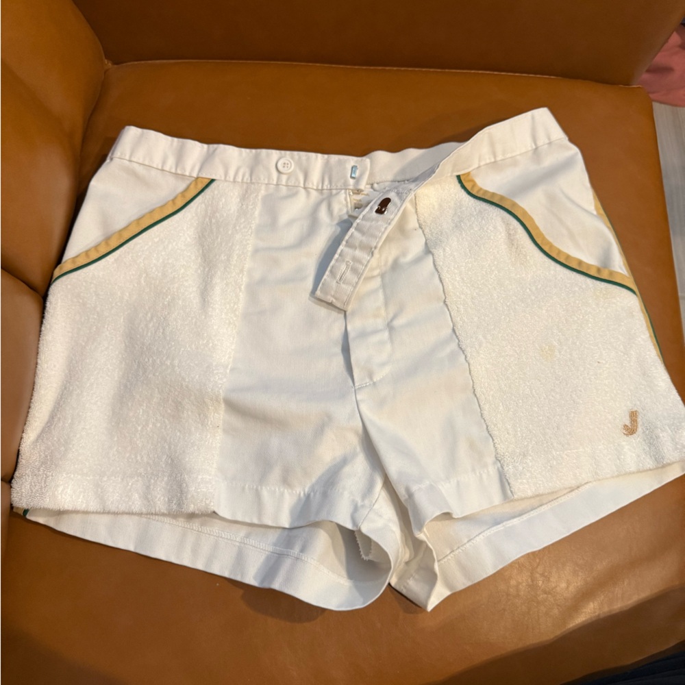 Jantzen White Athletic Shorts with Green and Yellow Trim